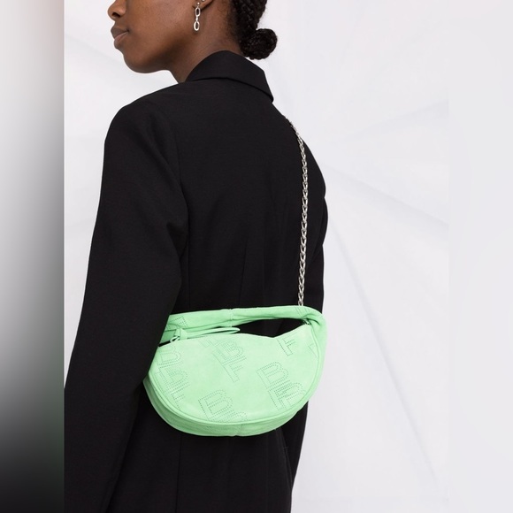 BY FAR Baby Cush Bag - Teal Perforated Suede Leather Chain Strap Shoulder Bag - Picture 11 of 13